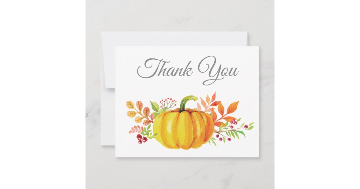 Watercolor Fall Pumpkin Thank You card | Zazzle
