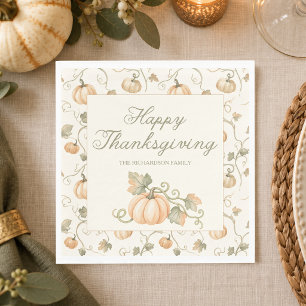 Watercolor Fall Pumpkin Thanksgiving Napkins