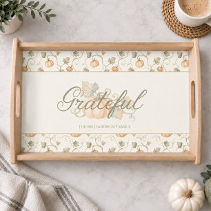 Watercolor Fall Pumpkin Thanksgiving Serving Tray
