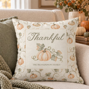 Watercolor Fall Pumpkin Thanksgiving Throw Pillow