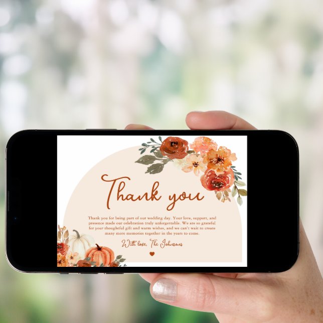 Watercolor Fall Pumpkin Wedding Thank you Card (Front Digital)