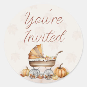 Watercolor Fall Pumpkin You're Invited Classic Round Sticker