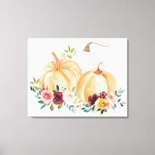 Watercolor Fall Pumpkins and Boho Flowers Canvas Print