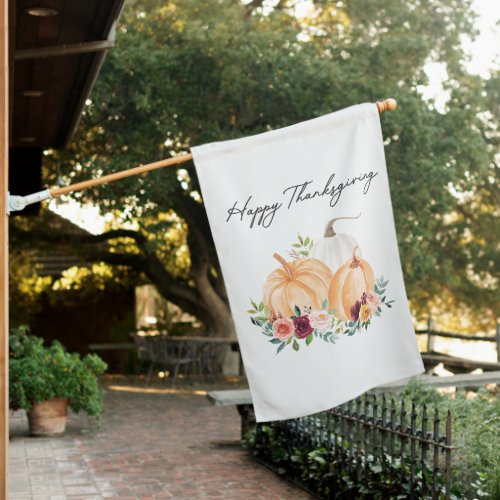 Watercolor Fall Pumpkins and Boho Flowers  House Flag