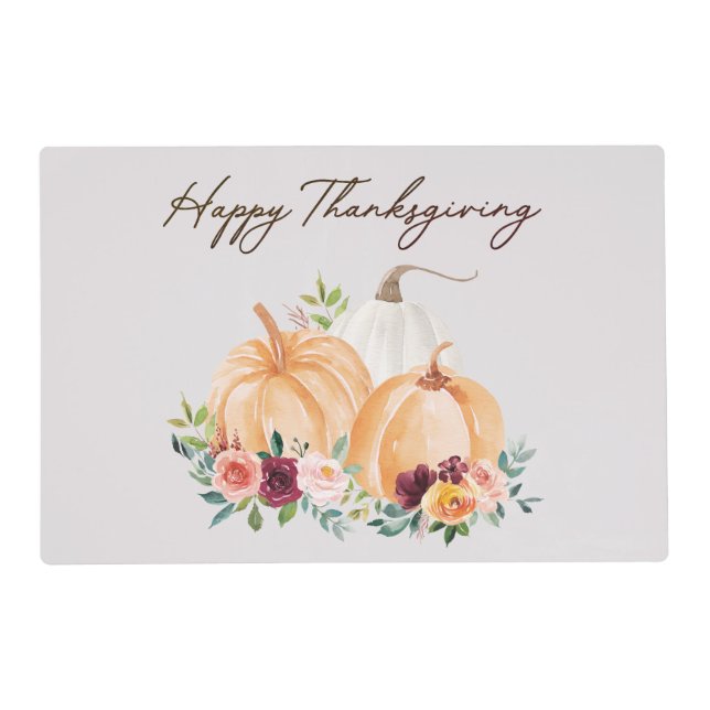 Watercolor Fall Pumpkins and Boho Flowers Placemat (Front)