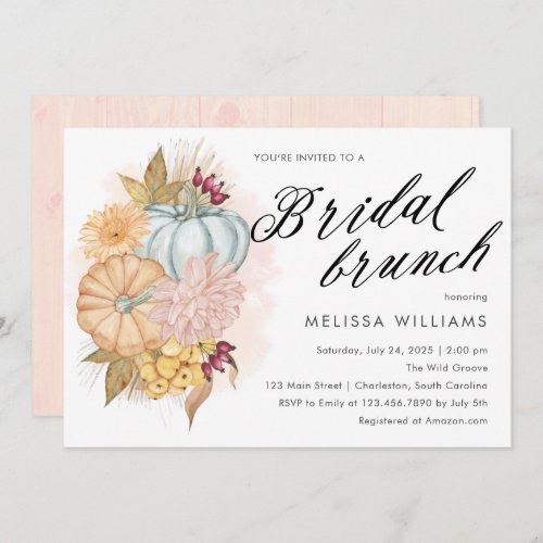 Watercolor Fall Pumpkins and Foliage Bridal Brunch Invitation