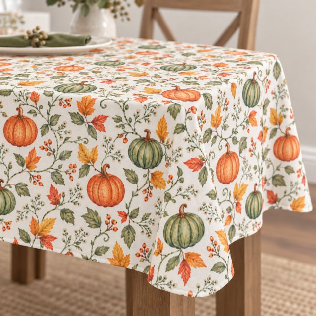Watercolor Fall Pumpkins and Gourds Pattern Tablecloth (Watercolor pumpkins and gourds bring warm autumn charm to your dining table.
)