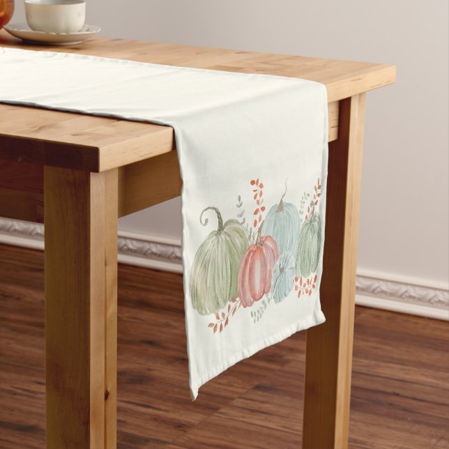Watercolor Fall Pumpkins  Short Table Runner (In Situ)