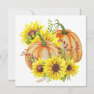 Watercolor Fall Pumpkins, Sunflowers, Berries  Holiday Card