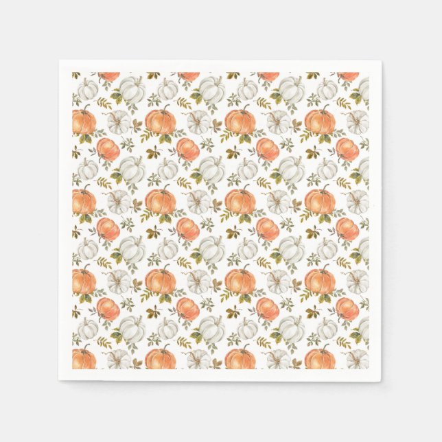 Watercolor Fall Rustic Pumpkins Napkins (Front)