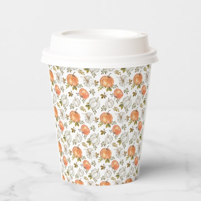 Watercolor Fall Rustic Pumpkins Paper Cups (Front)