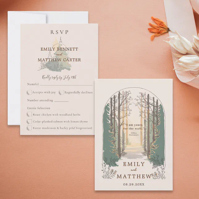 Watercolor Fall Simple Elegant Script Forest Quote RSVP Card