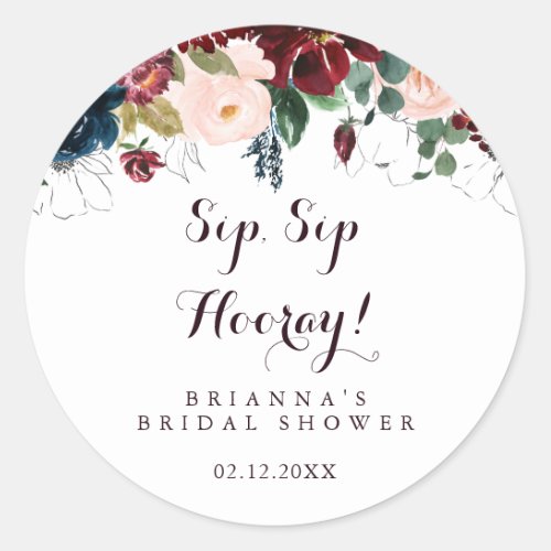Watercolor Fall Sip Sip Hooray Bridal Shower Classic Round Sticker