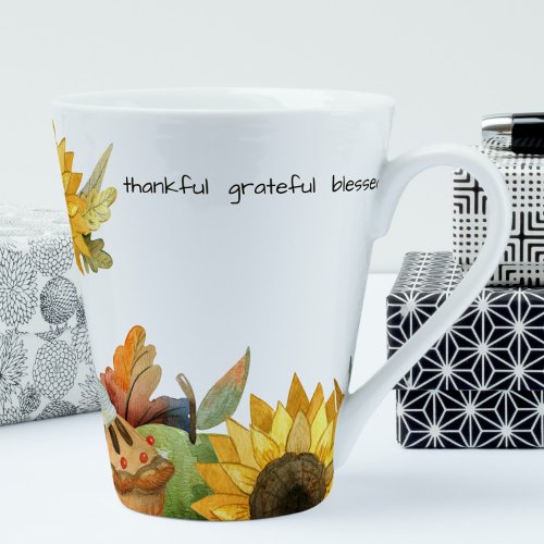 Watercolor Fall Sunflower Pumpkin Pie Personalized Latte Mug