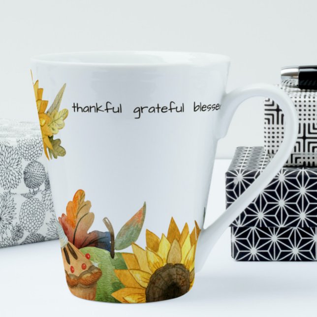 Watercolor Fall Sunflower Pumpkin Pie Personalized Latte Mug (Creator Uploaded)
