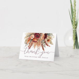 Watercolor Fall Terracotta Flowers Pampas Grass Letterpress Thank You Card