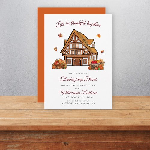 watercolor fall thankgiving dinner  invitation