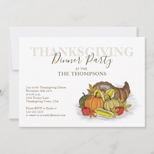 Watercolor Fall Thanksgiving Cornucopia Invitation