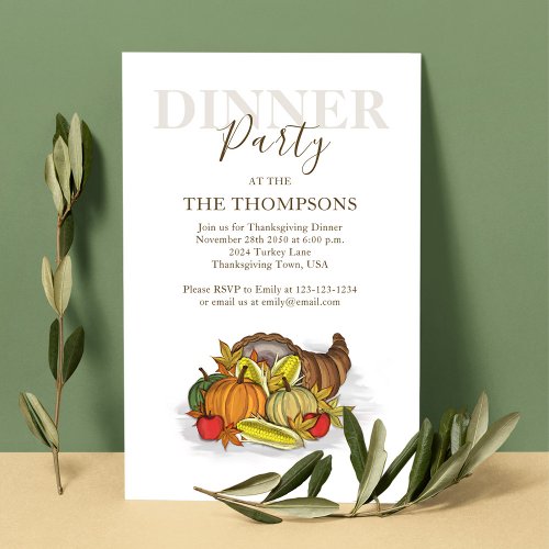 Watercolor Fall Thanksgiving Cornucopia Invitation