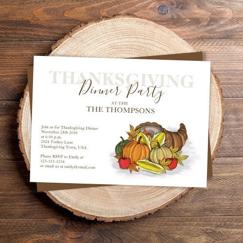 Watercolor Fall Thanksgiving Cornucopia Invitation