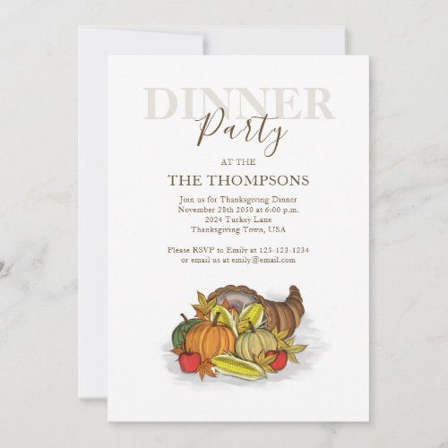 Watercolor Fall Thanksgiving Cornucopia Invitation