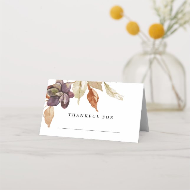 Watercolor Fall Thanksgiving Friendsgiving Place Card (Front)