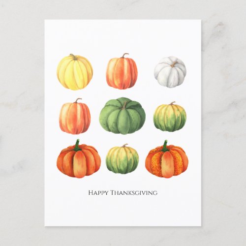 Watercolor Fall Thanksgiving Pumpkin Postcard