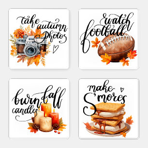 WATERCOLOR FALL THINGS TO DO & SAYINGS COASTER SET