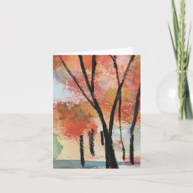 Watercolor Fall  Tree Stationary Letterpress Thank You Card (Front)
