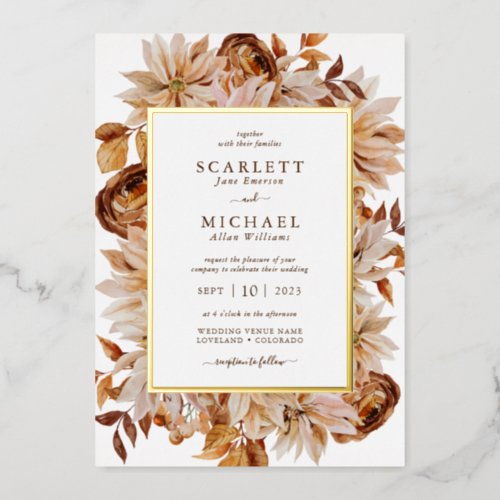 Watercolor Fall Wedding Foil Invitation