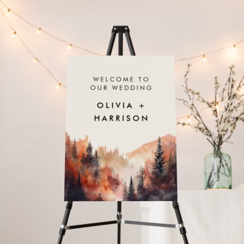 Watercolor Fall Wedding Mountain Landscape Wedding Foam Board