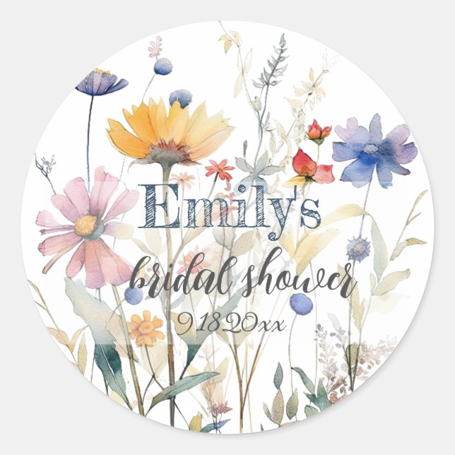 Watercolor Fall Wildflowers Bridal Shower Sticker (Front)
