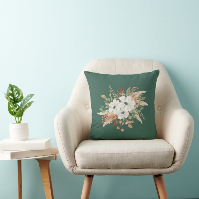 Watercolor Fall Winter Bouquet Throw Pillow (Chair)