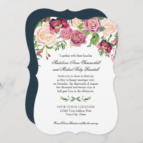 Watercolor Fall Winter Burgundy Floral Rose Fern Invitation