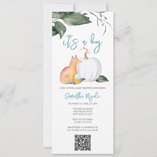 Watercolor Fall Woodland Baby Boy Shower Invitation