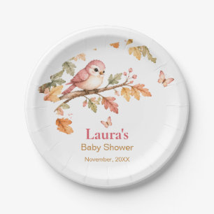 Watercolor Fall Woodland Bird & Autumn Leaves Paper Plates