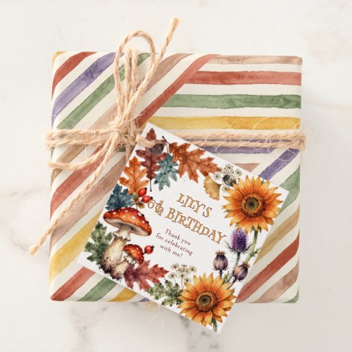 Watercolor Fall Woodland Botanical Birthday Party Favor Tags