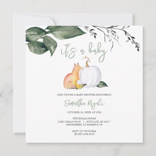 Watercolor Fall Woodland Neutral Baby Shower Invitation