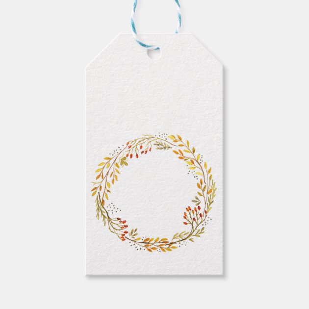 Watercolor Fall Wreath Gift Tags Thanksgiving