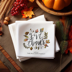 Watercolor Fall Wreath Thanksgiving Celebration Napkins