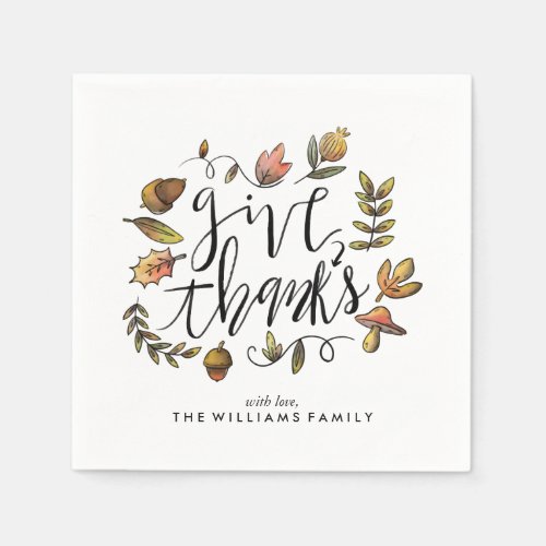 Watercolor Fall Wreath Thanksgiving Celebration Napkins