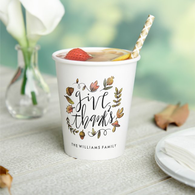 Watercolor Fall Wreath Thanksgiving Celebration Paper Cups (Insitu)