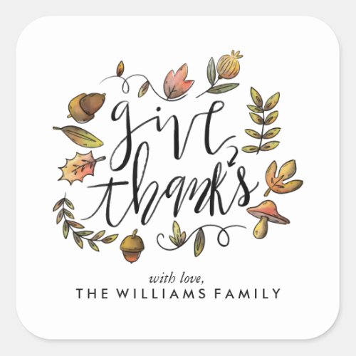 Watercolor Fall Wreath Thanksgiving Celebration Square Sticker