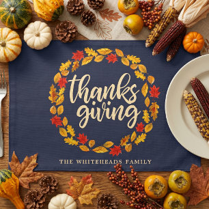 Watercolor Fall Wreath Thanksgiving Cloth Placemat