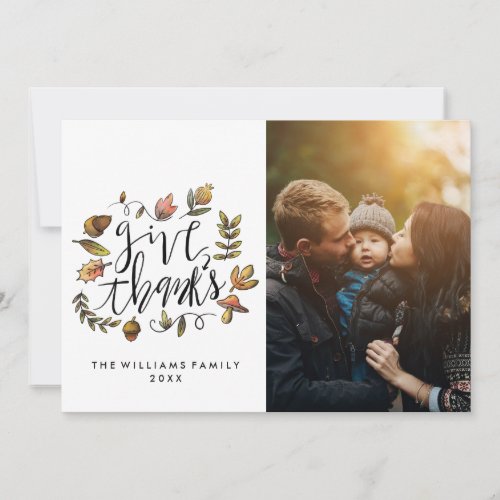Watercolor Fall Wreath Thanksgiving Photo Holiday Card