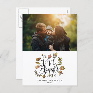 Watercolor Fall Wreath Thanksgiving Photo Holiday Postcard
