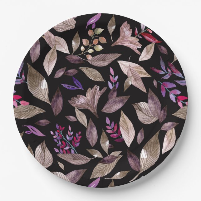 Watercolor fallen leaves paper plates (Front)