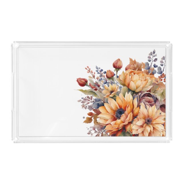 Watercolor FallFlowers- Acrylic Tray (Front)