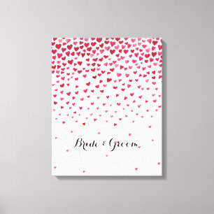 Watercolor Falling Hearts Bride and Groom Canvas Print