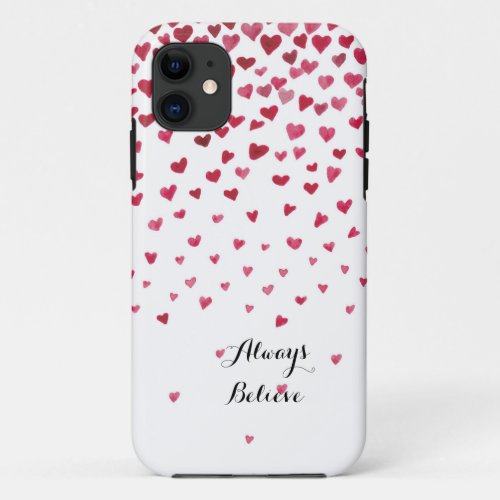 Watercolor Falling Hearts iPhone 11 Case